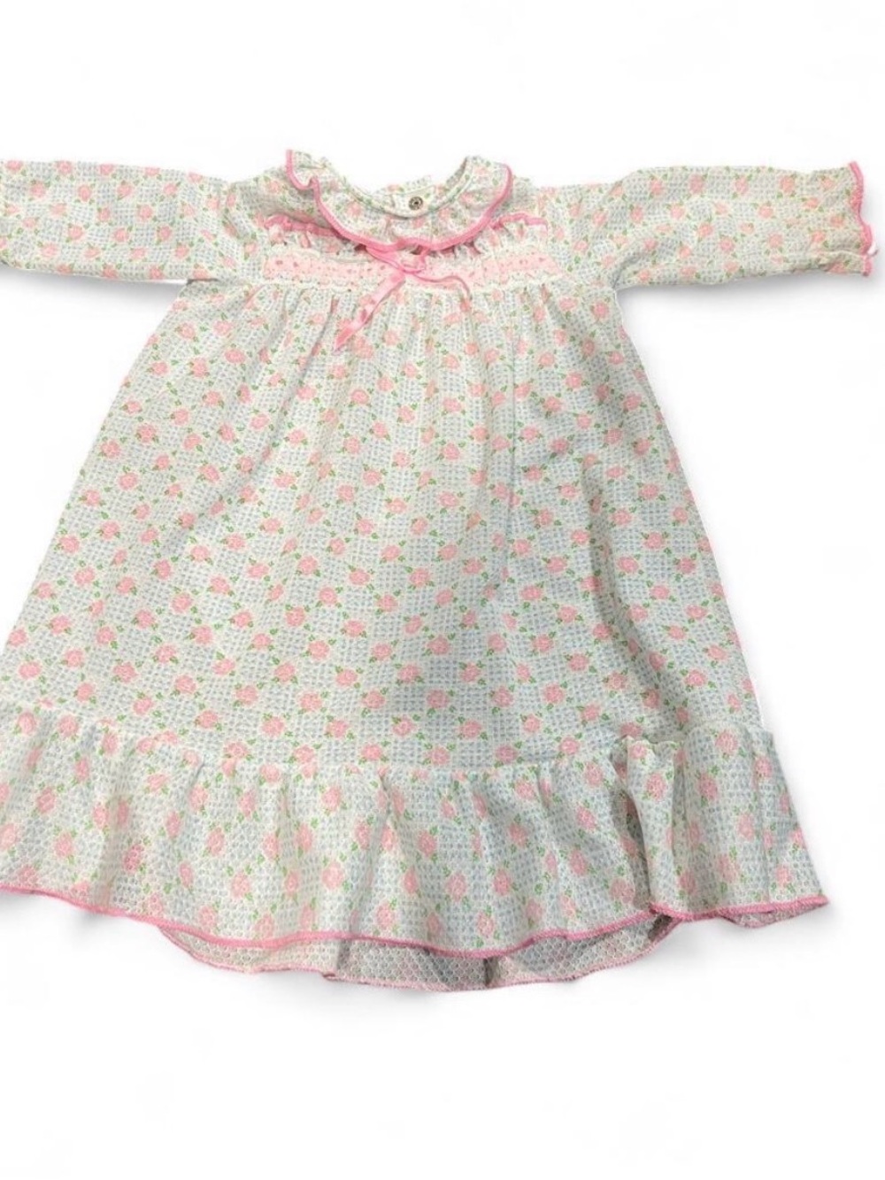 Vintage Carter's Pink and White Floral Long-Sleeve Nightgown